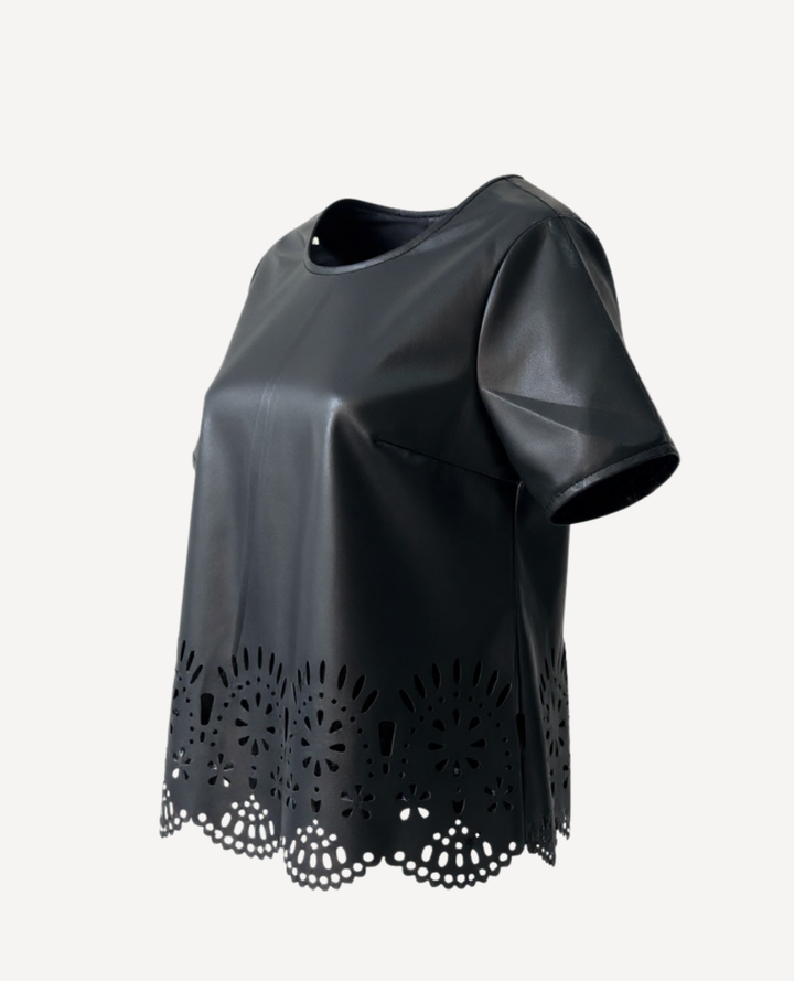 Blusa Cuerina Flores Negra