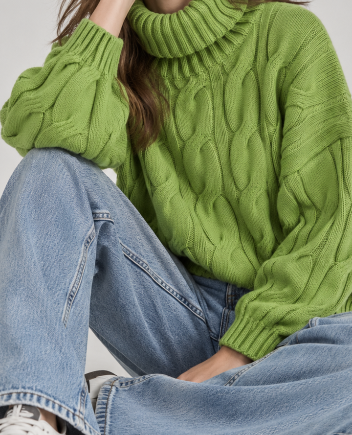 Saco Cuello tortuga Trenzado Verde Biche