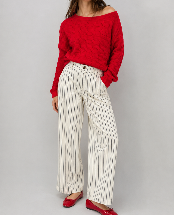 Pantalón Raya Tiza Denim Crema
