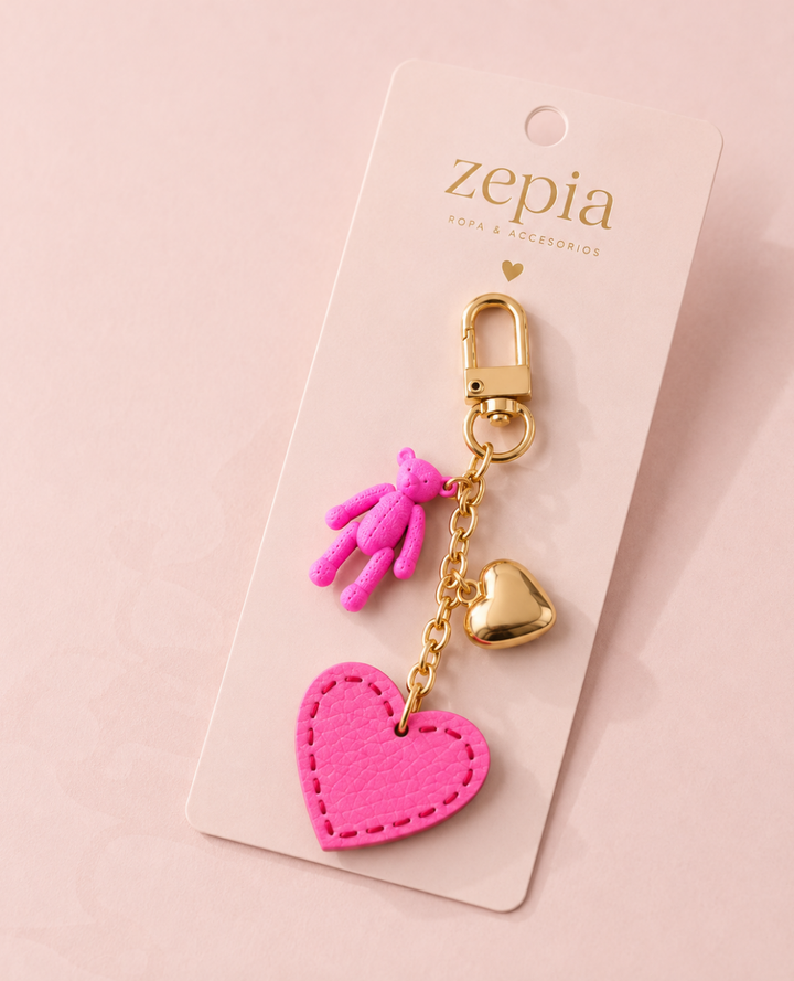 Llavero Charm Corazón Rosa