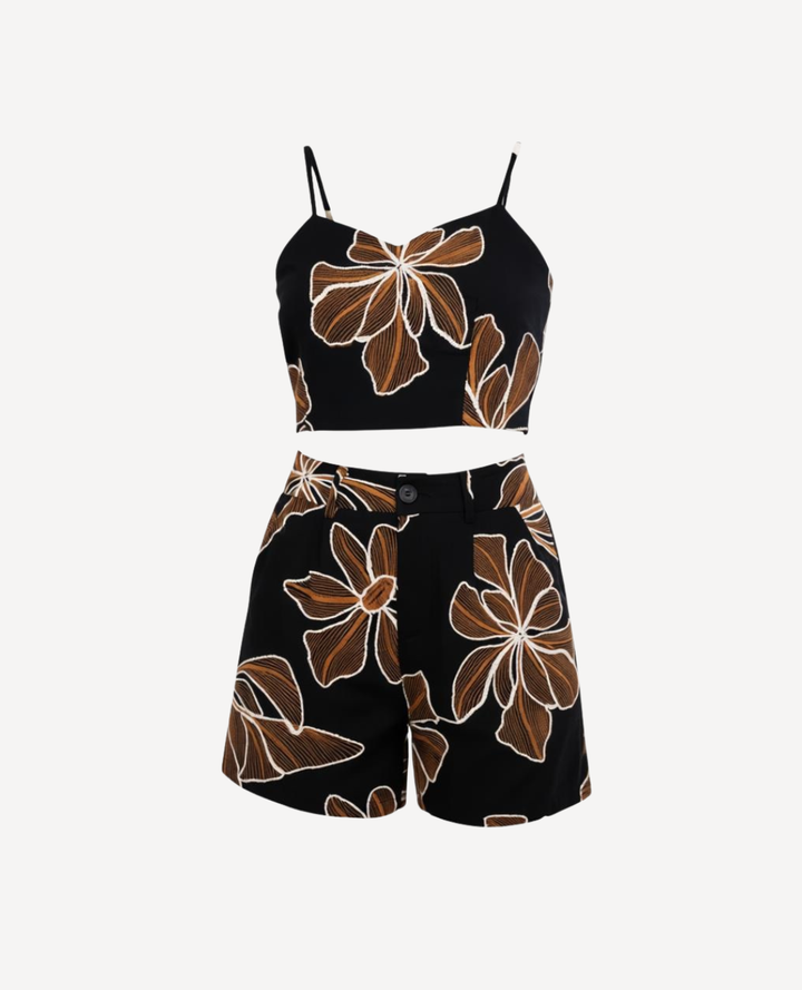 Set bordado hojas terracota