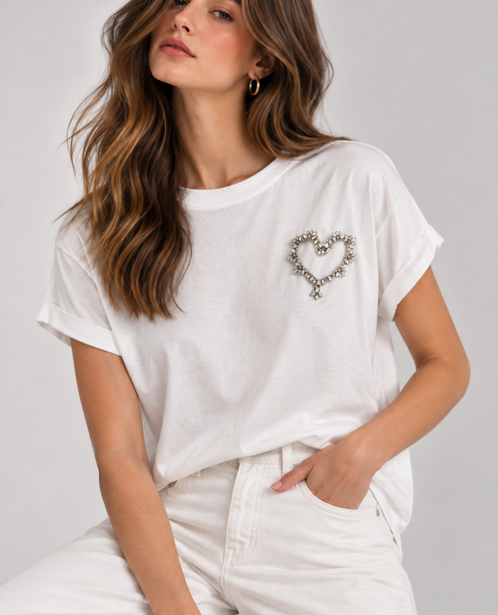Camiseta Corazon con Pedreria