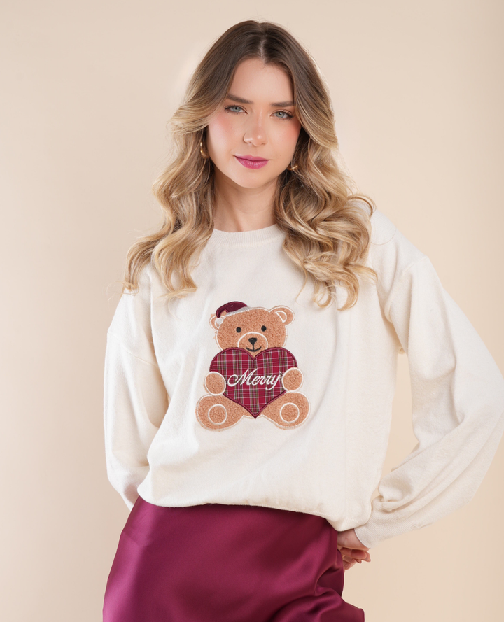 Saco Oso Navidad Marfil