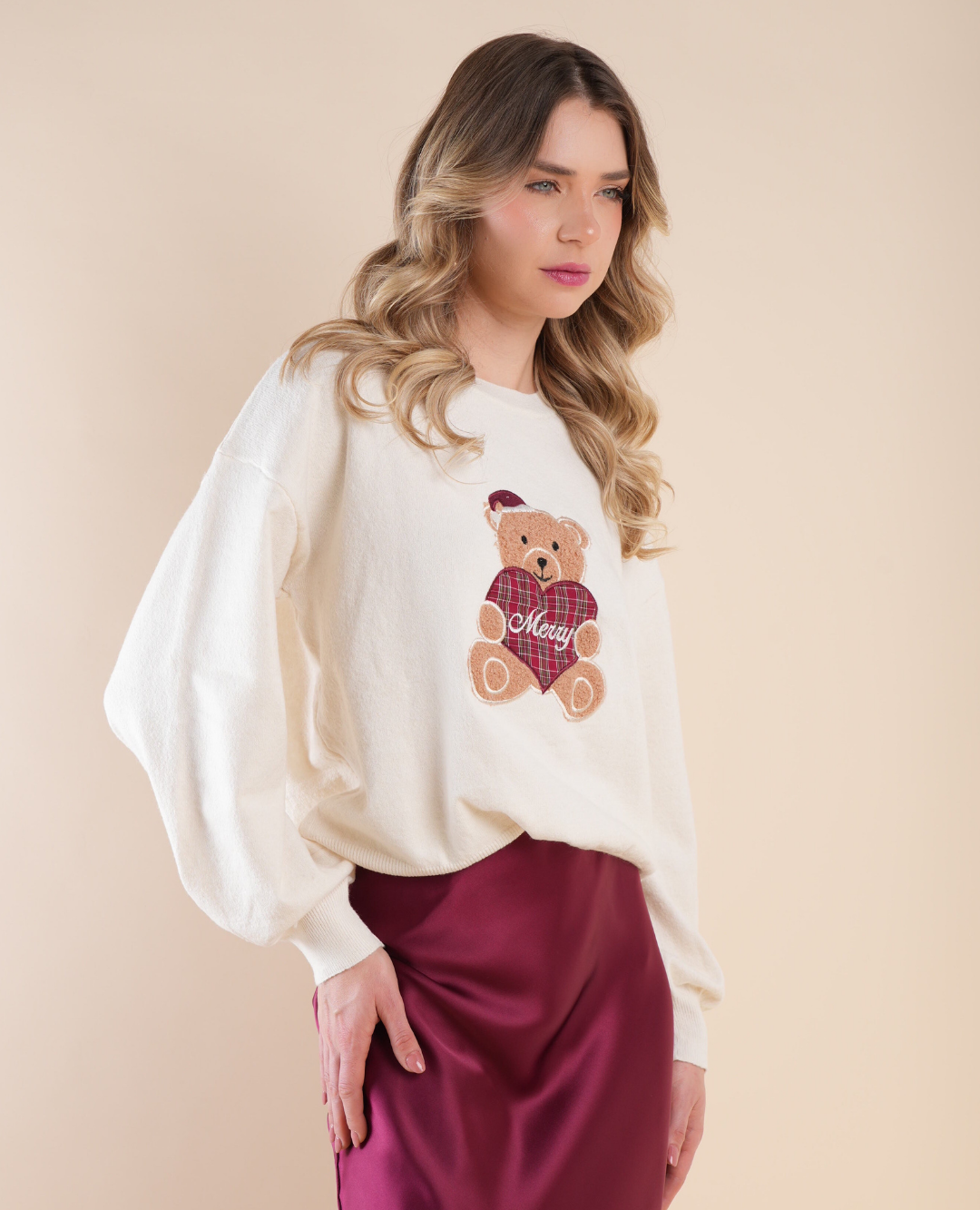 Saco Oso Navidad Marfil