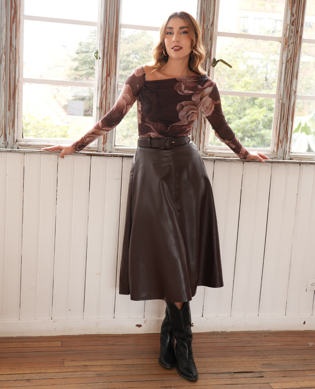 Blusa Mayatex Flores cafe