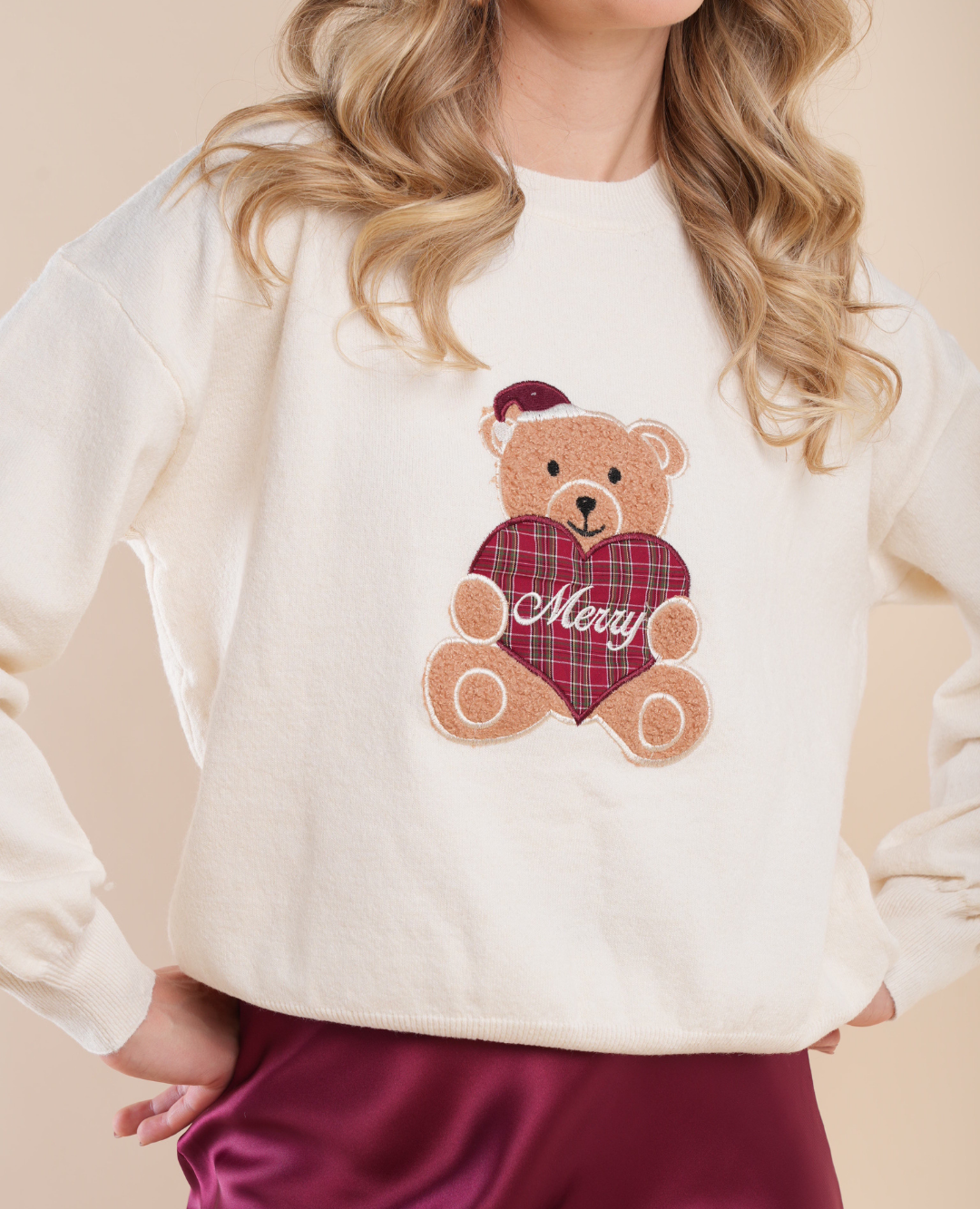 Saco Oso Navidad Marfil