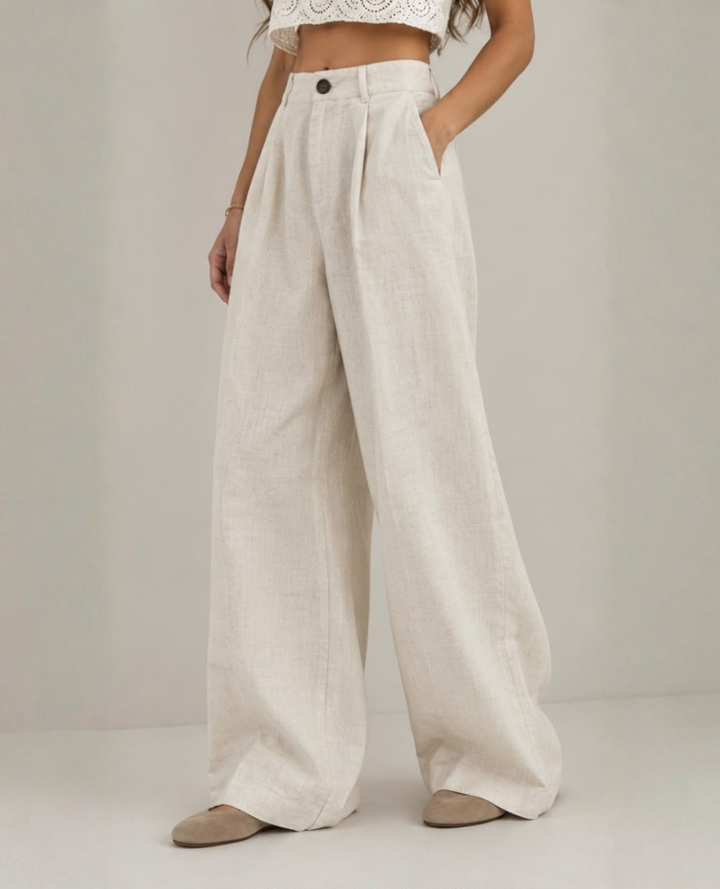 Pantalon Barrel Lino Marfil
