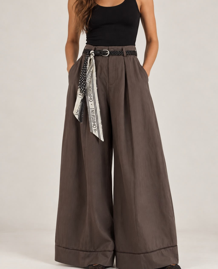 Pantalón Ancho Culotte Pañoleta Cafe