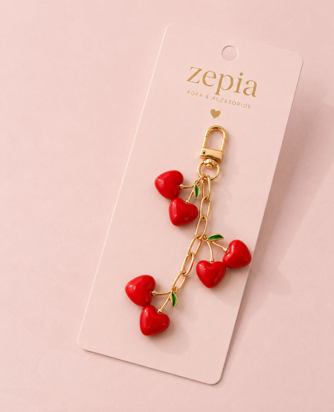 Llavero corazón cereza rojo