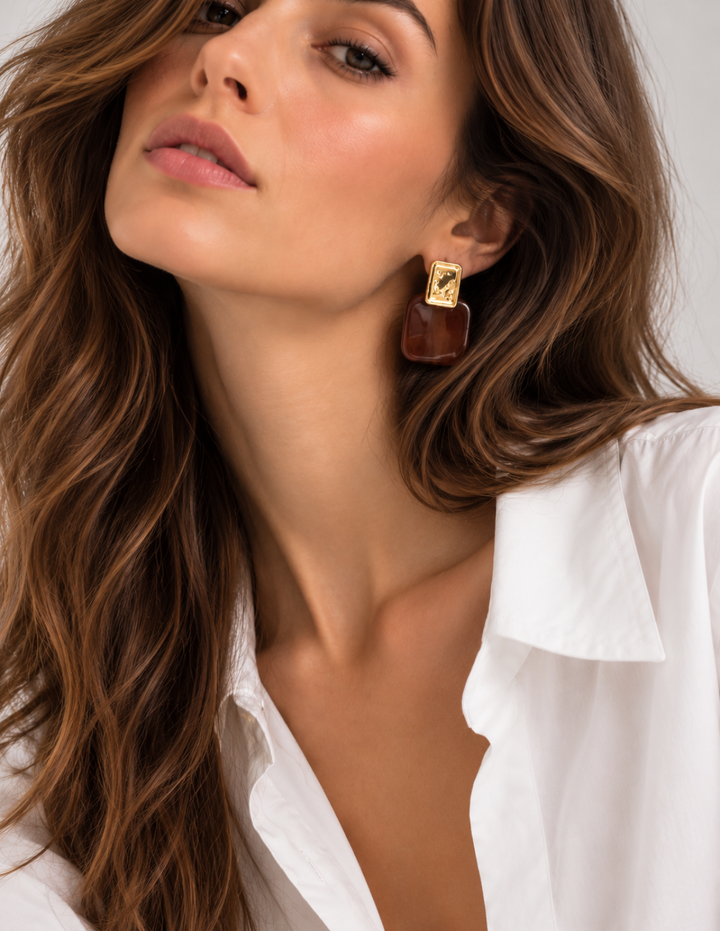 Aretes Vintage Cuadrados cafe