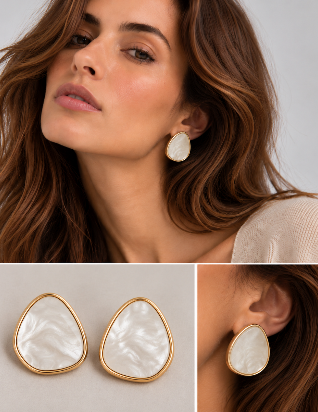 Aretes Forma Orgánica Resina Marfil