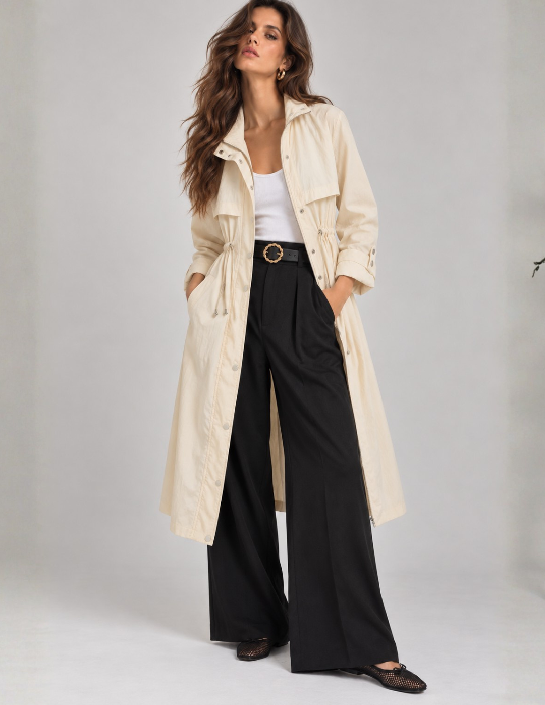 Gabardina Semi- Impermeable Marfil