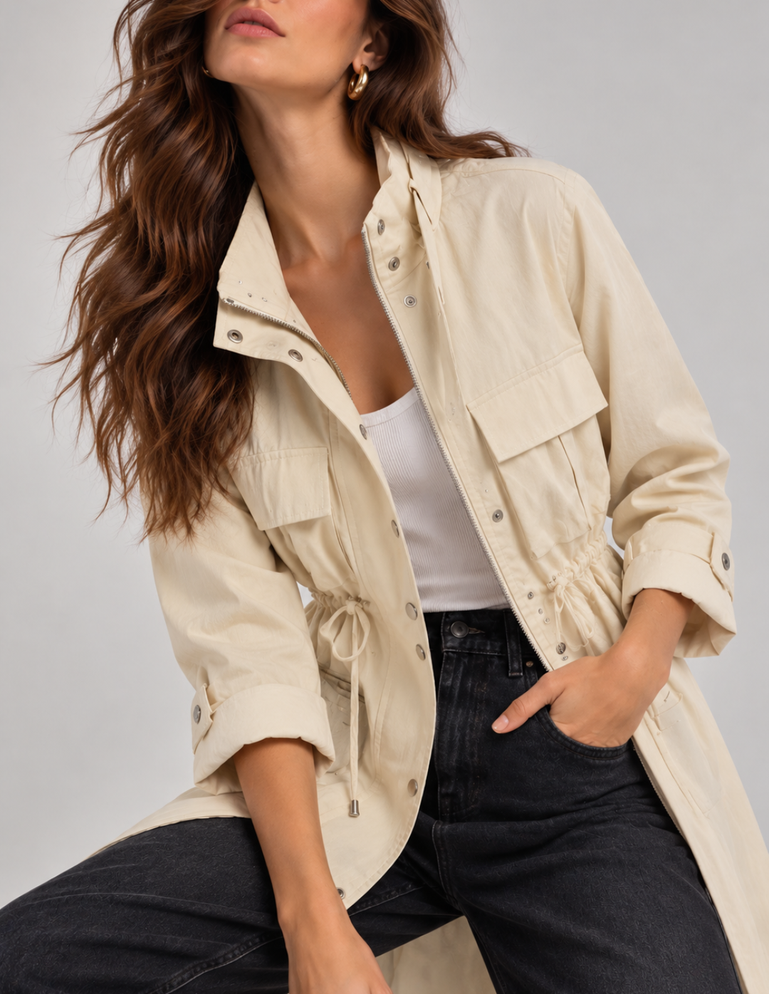 Gabardina Semi- Impermeable Marfil