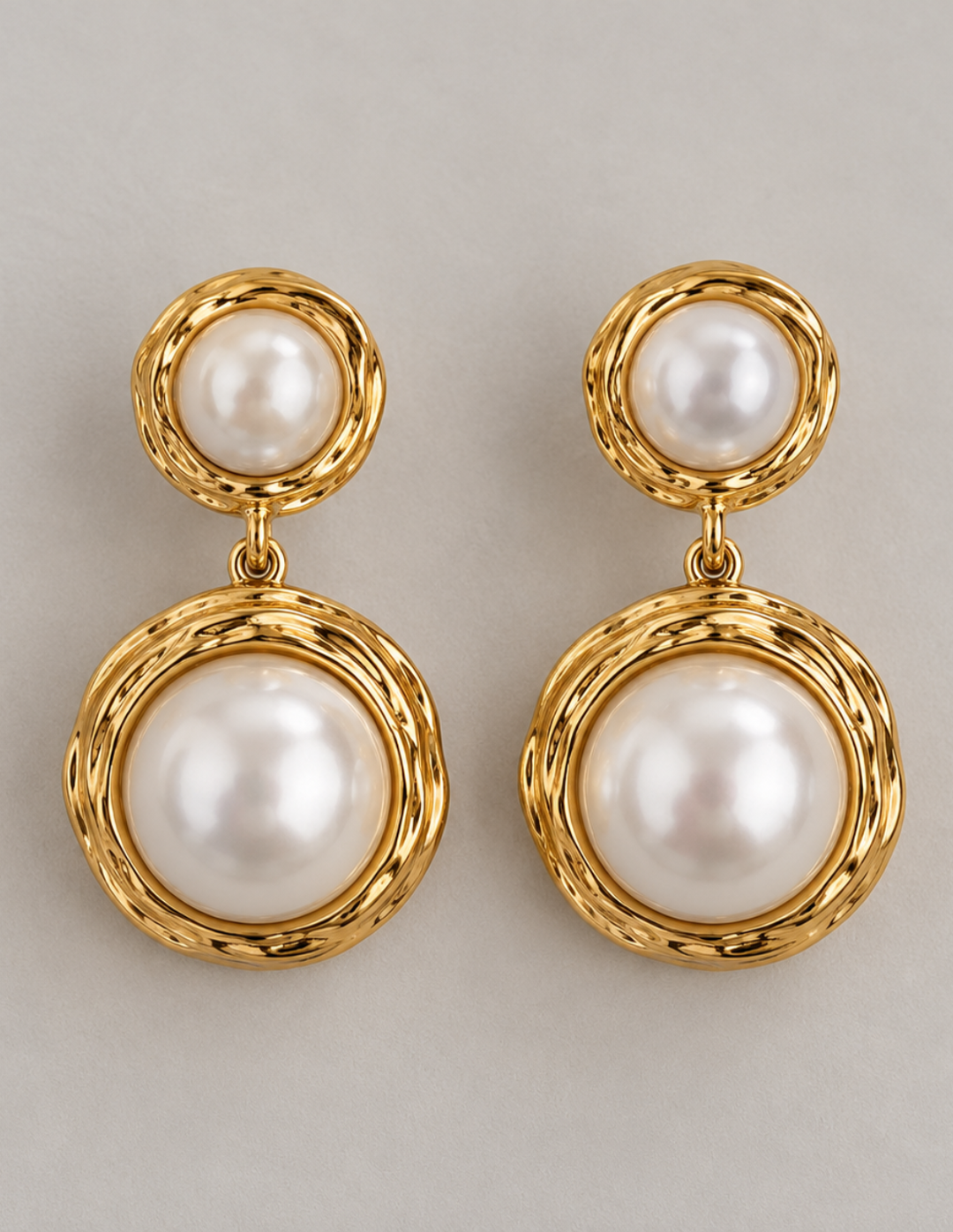 Aretes Doble Perla Dorados