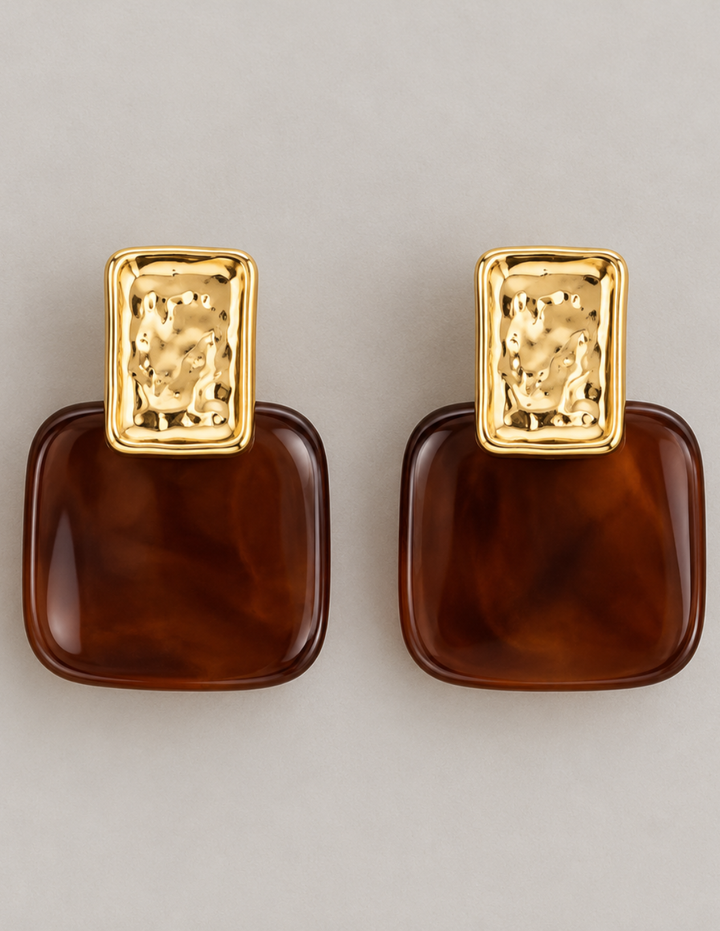Aretes Vintage Cuadrados cafe