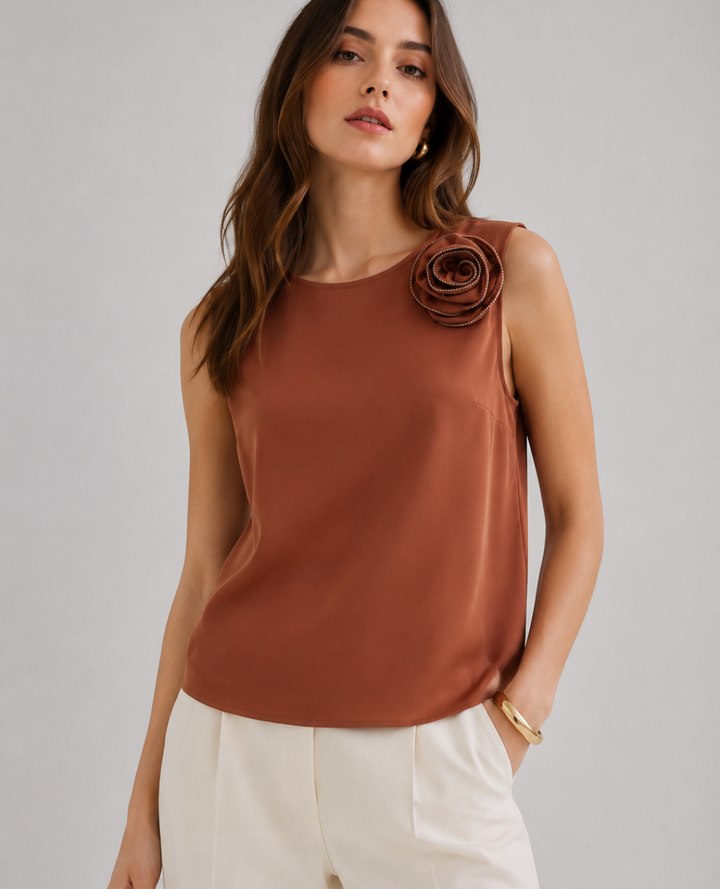 Blusa Seda flor terracota