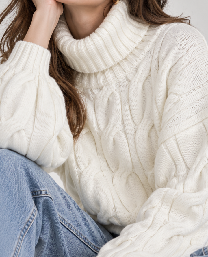 Saco Cuello tortuga Trenzado Marfil