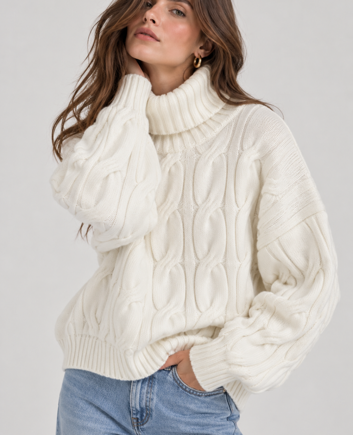 Saco Cuello tortuga Trenzado Marfil