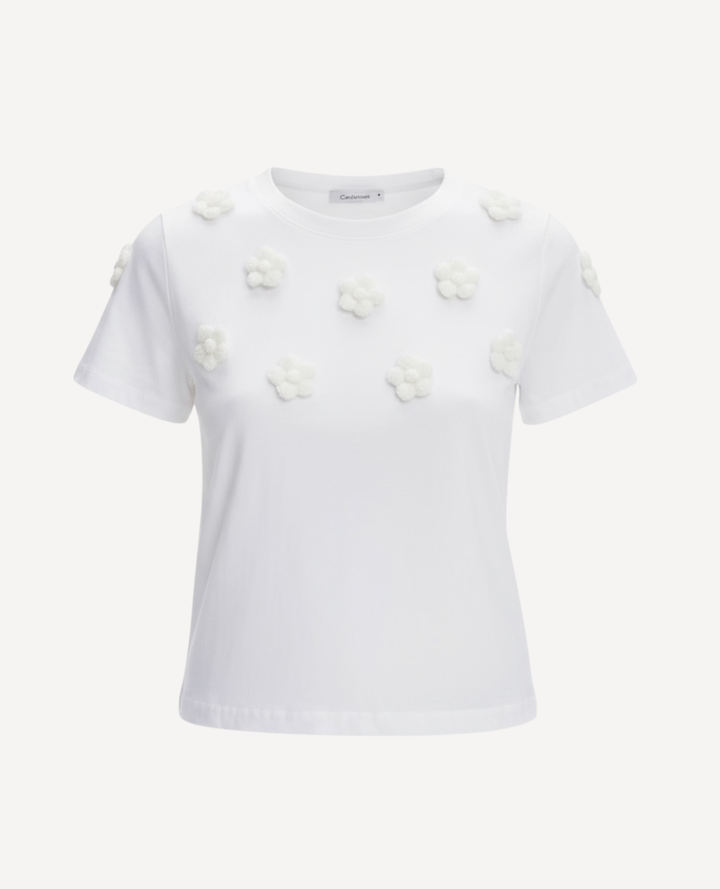 Camiseta Crop top Flores Blanca