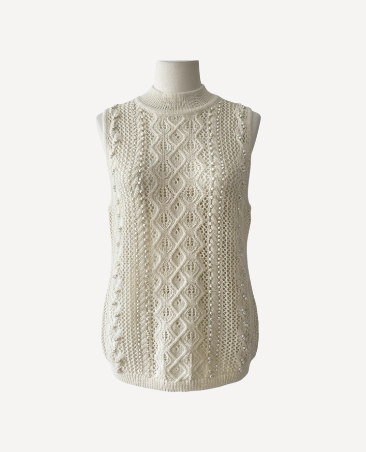 Chaleco tejido hilo perlas marfil