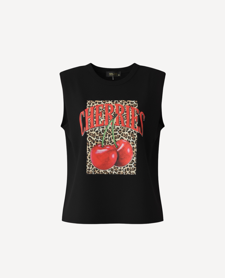 Muscle Tee Cherry Animal Print negra