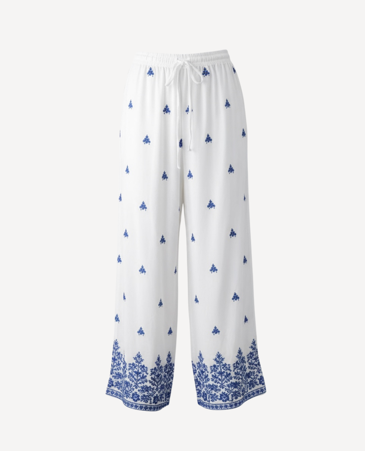 Pantalón Lino Bordado Azul