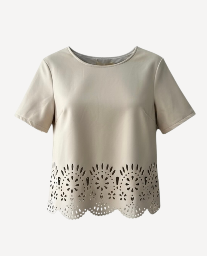 Blusa Cuerina Flores Marfil