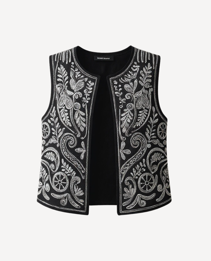 Chaleco en gamuza bordado Negro