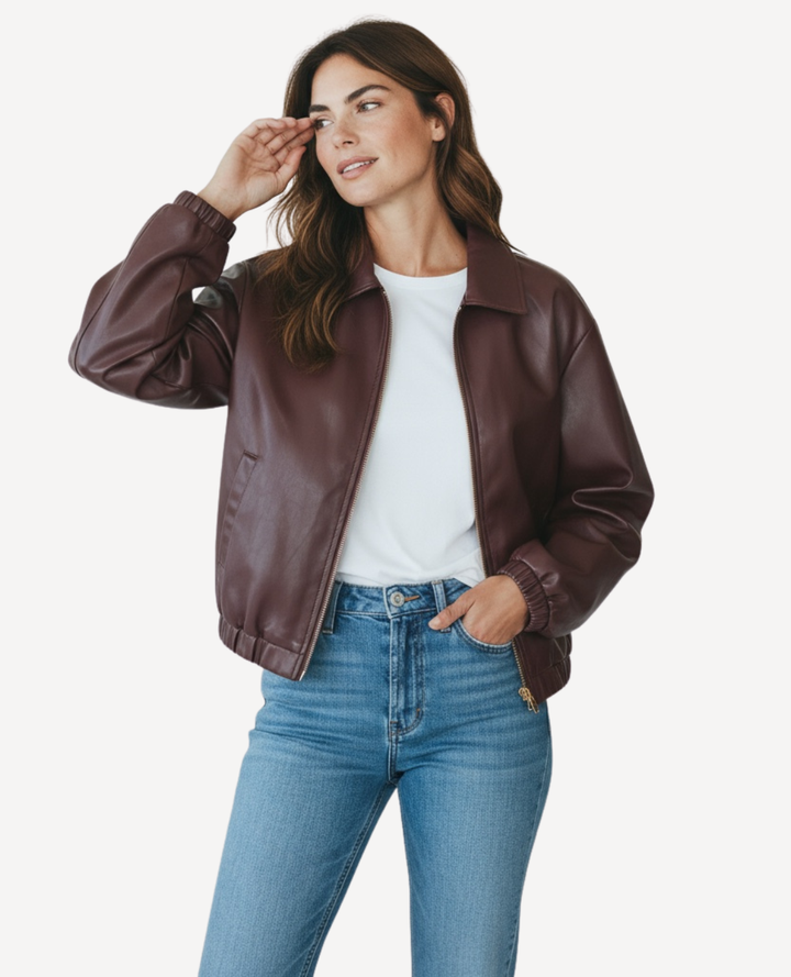Chaqueta cuero Bomber Cafe- vino