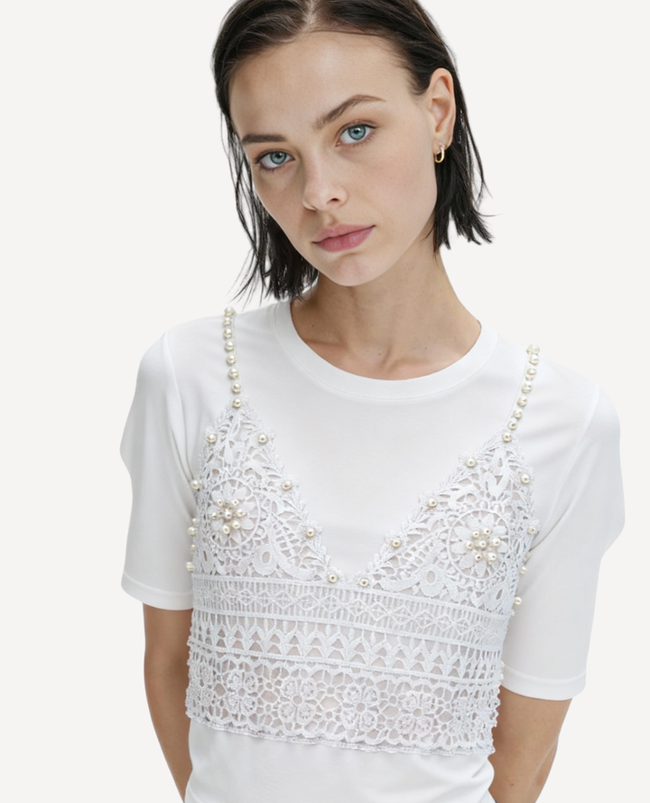 Camiseta Bra en Crochet Blanca