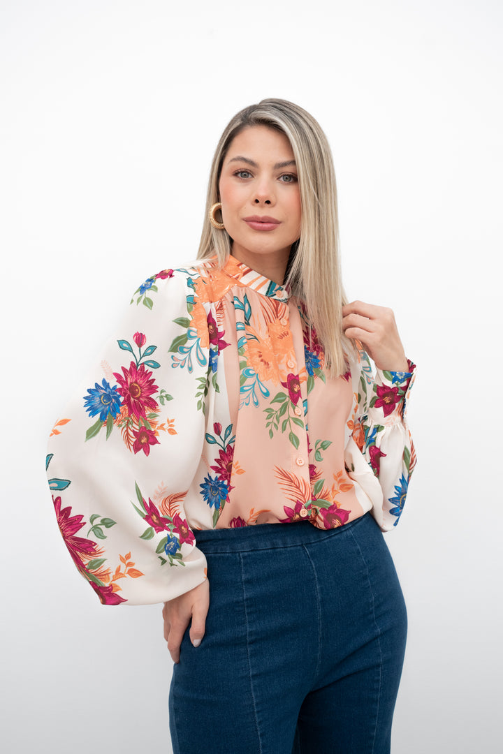 Blusa manga bombacha floreada