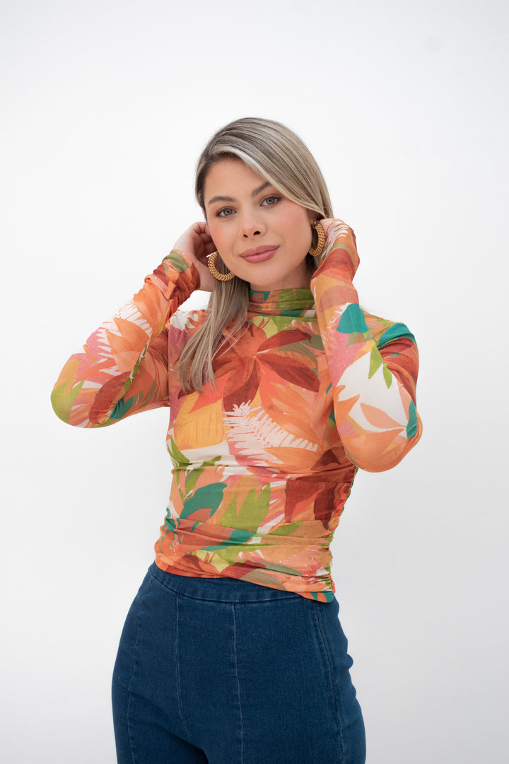 BLUSA MAYATEX FLORES NARANJA