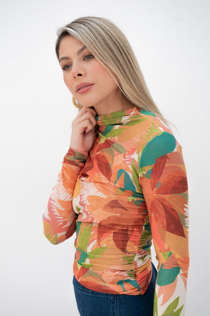 BLUSA MAYATEX FLORES NARANJA