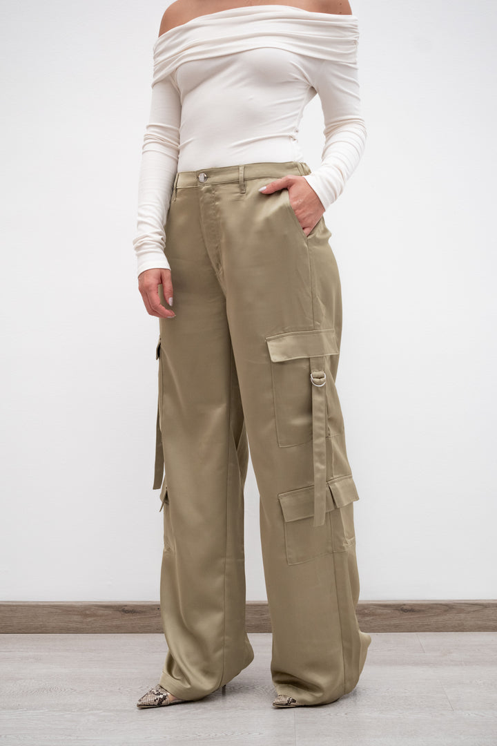 Pantalon cargo en satin raquel Verde