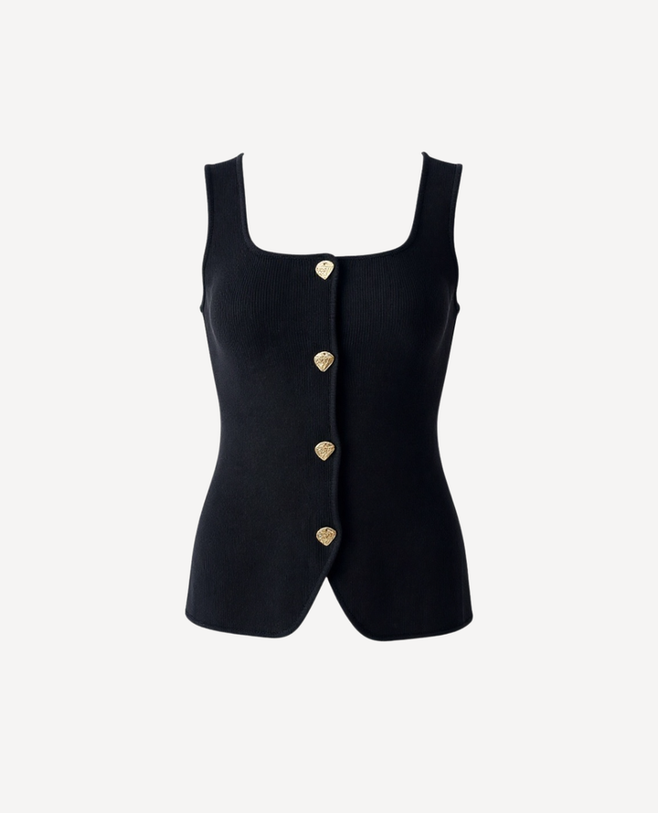 Chaleco Top Negro botones dorados