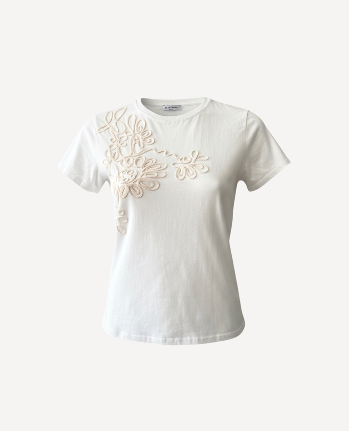 Camiseta Bordada Flores Blanca