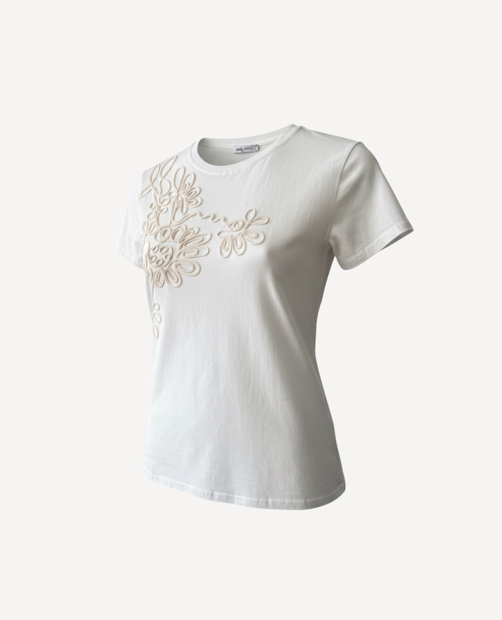 Camiseta Bordada Flores Blanca
