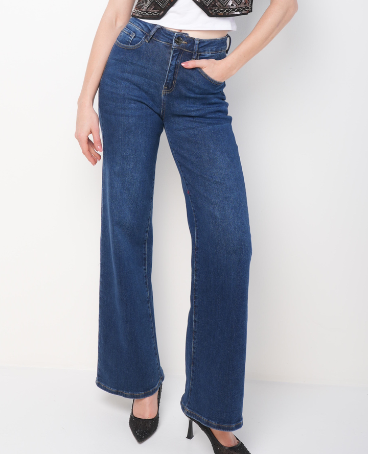 Jean Wide Leg Tiro alto Azul Oscuro
