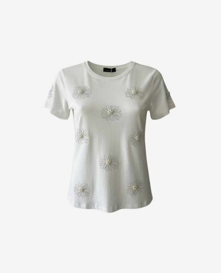 Camiseta bordada Flores Blanca