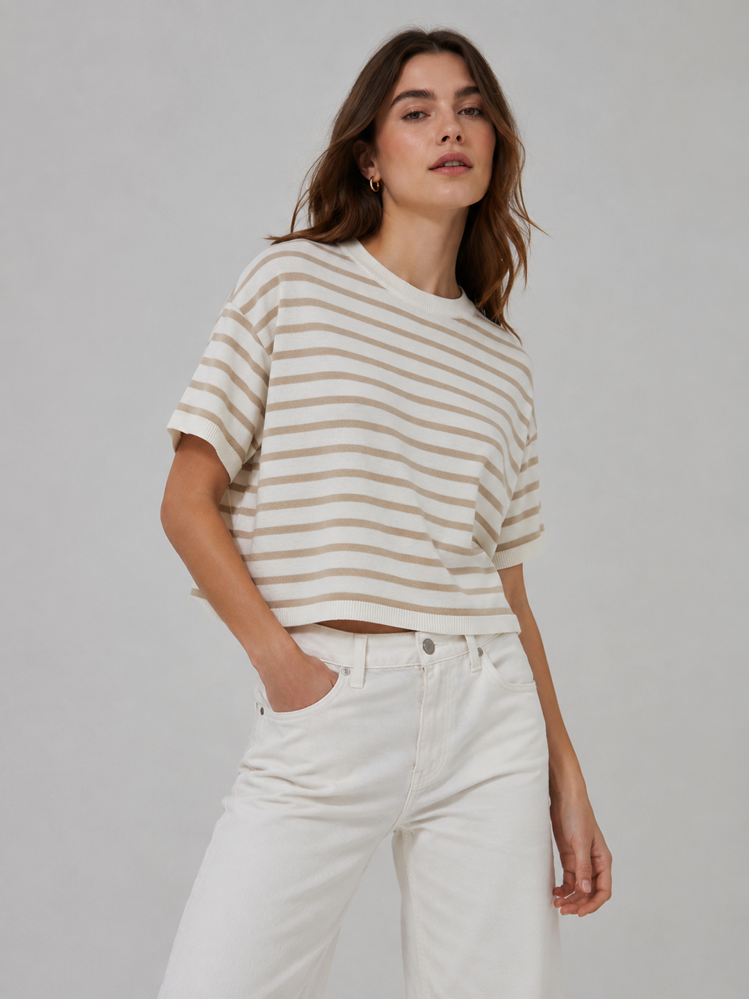 Top Básico Tejido Rayas Taupe