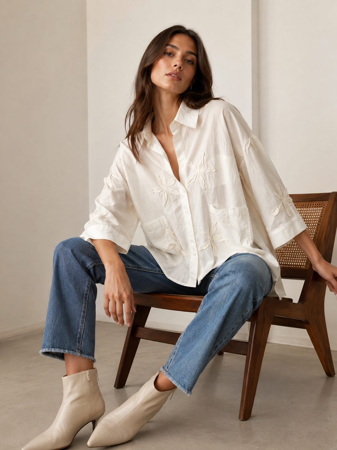 Camisa Lino Flores 3D Geonia