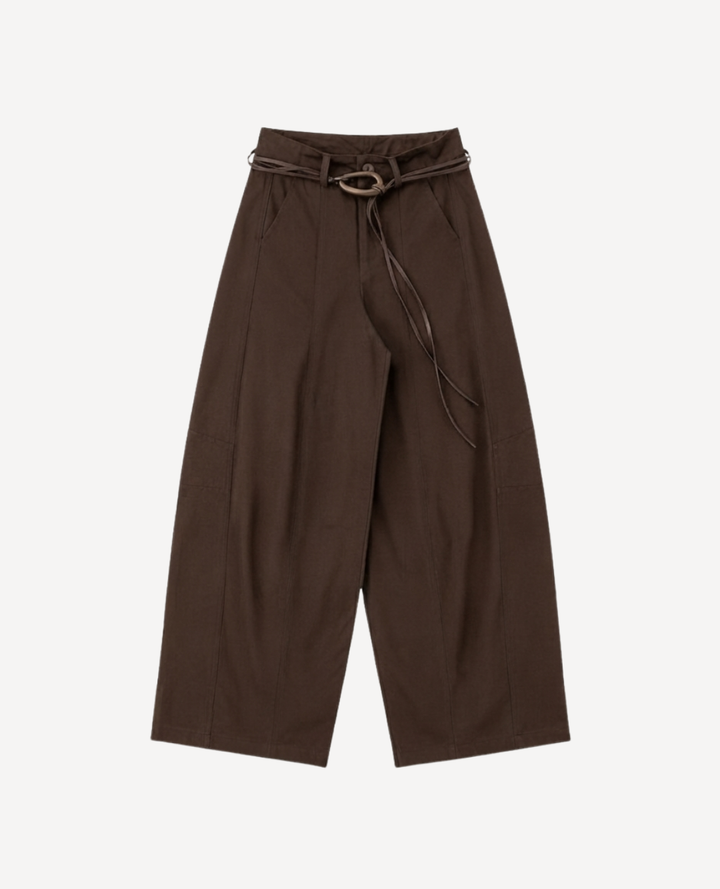 Pantalon barrel cinturon cafe