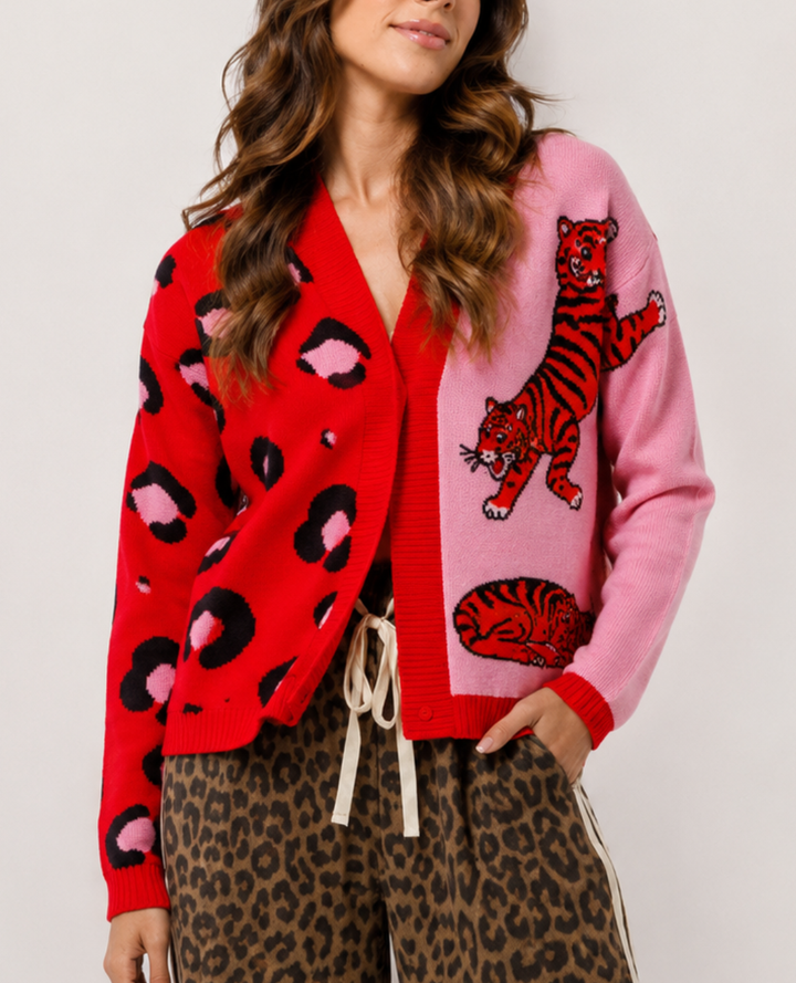 Cardigan Animal Print Fucsia