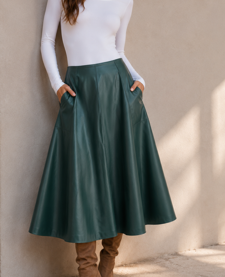 Falda Semi rotonda cuerina Verde