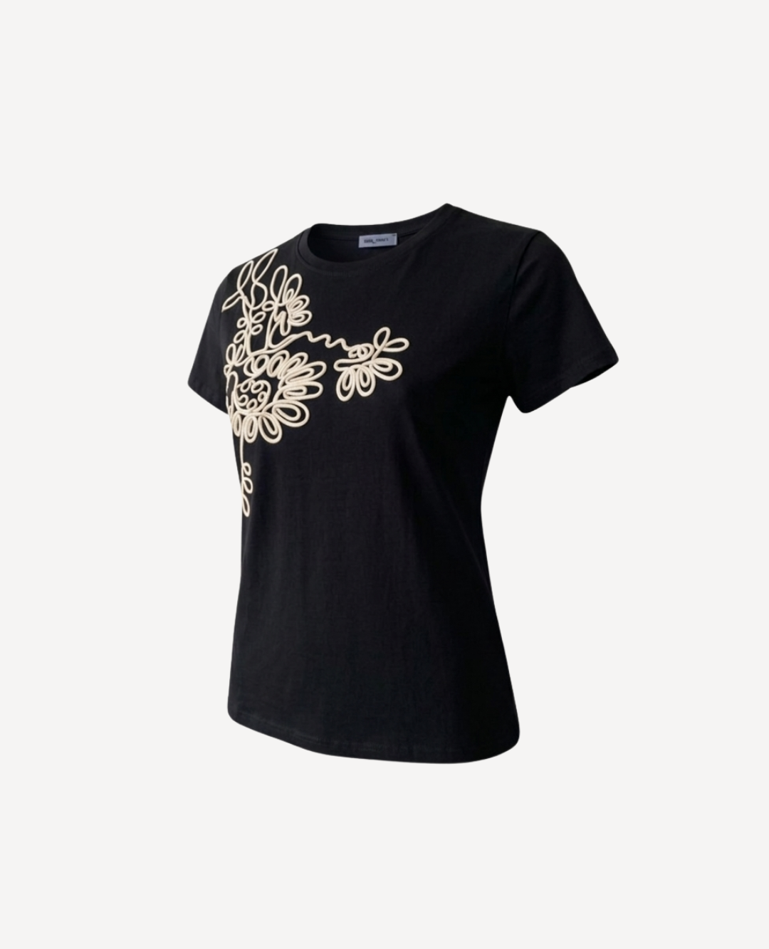 Camiseta Bordada Flores Negra
