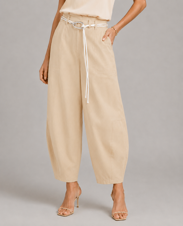 Pantalon barrel cinturon Beige