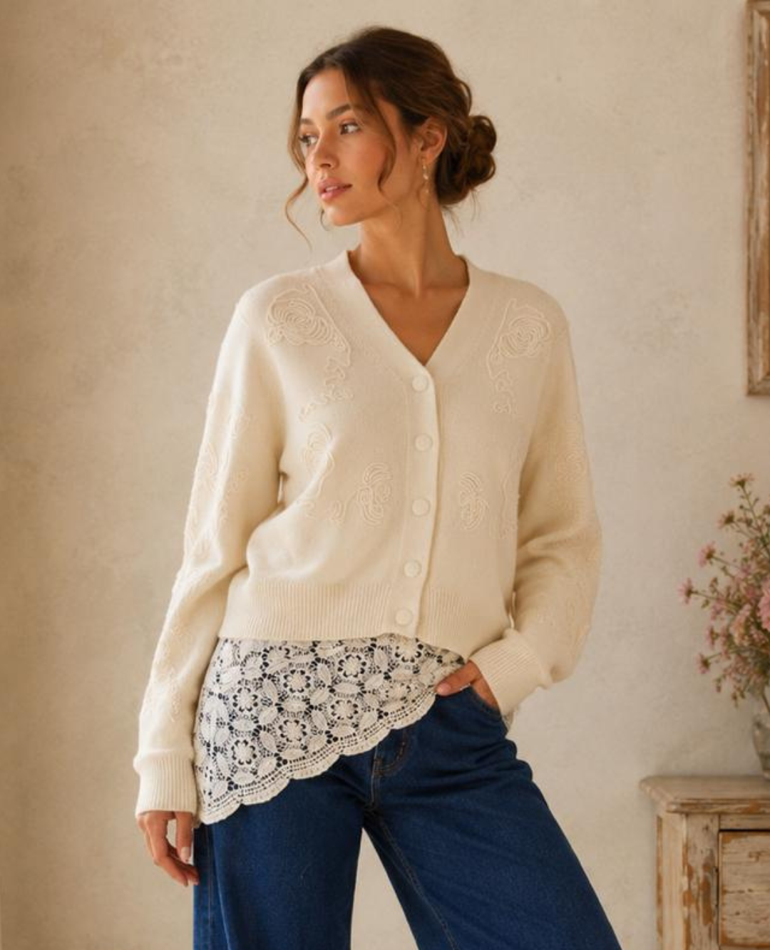 Pañoleta Crochet Marfil