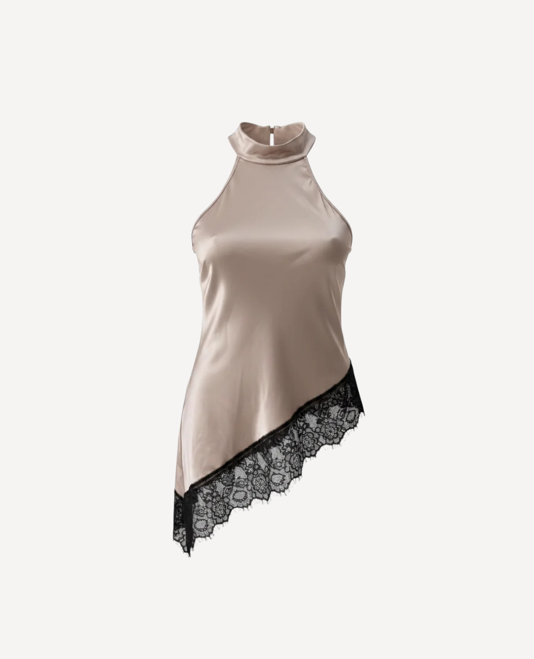 Top Halter Con encaje Champaña