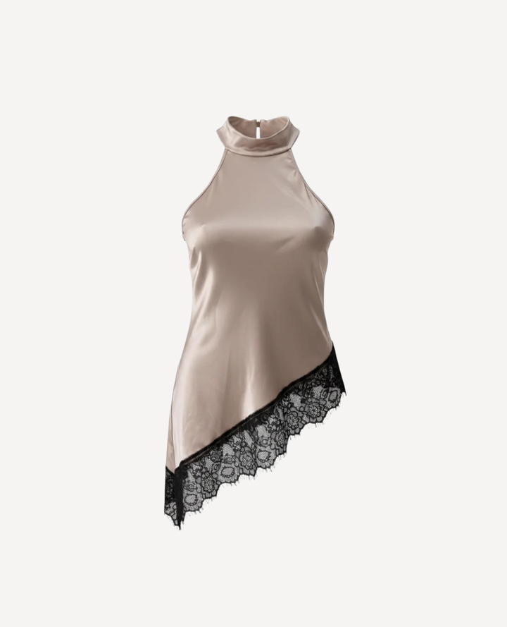 Top Halter Con encaje Champaña