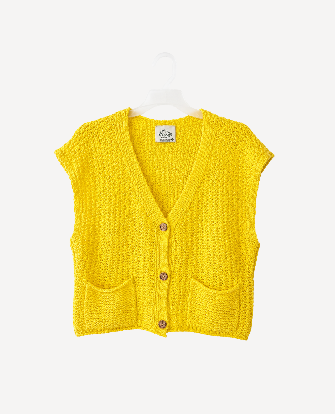 Chaleco Tejido Bolsillos Amarillo